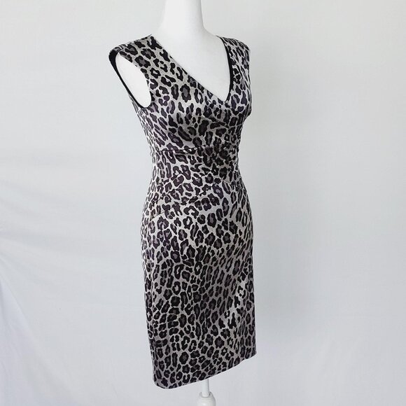 Cache Women's Leopard Animal Print Dress - Size 0 Silver/Black - Picture 7 of 12